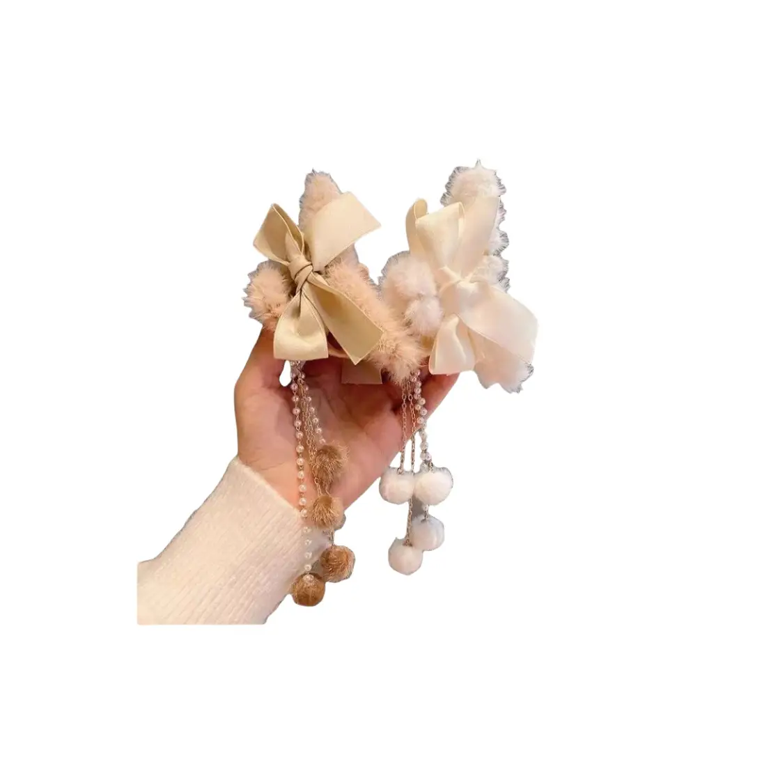 Fur Tassel Bow Hair Clip Large Autumn Winter - Image 5