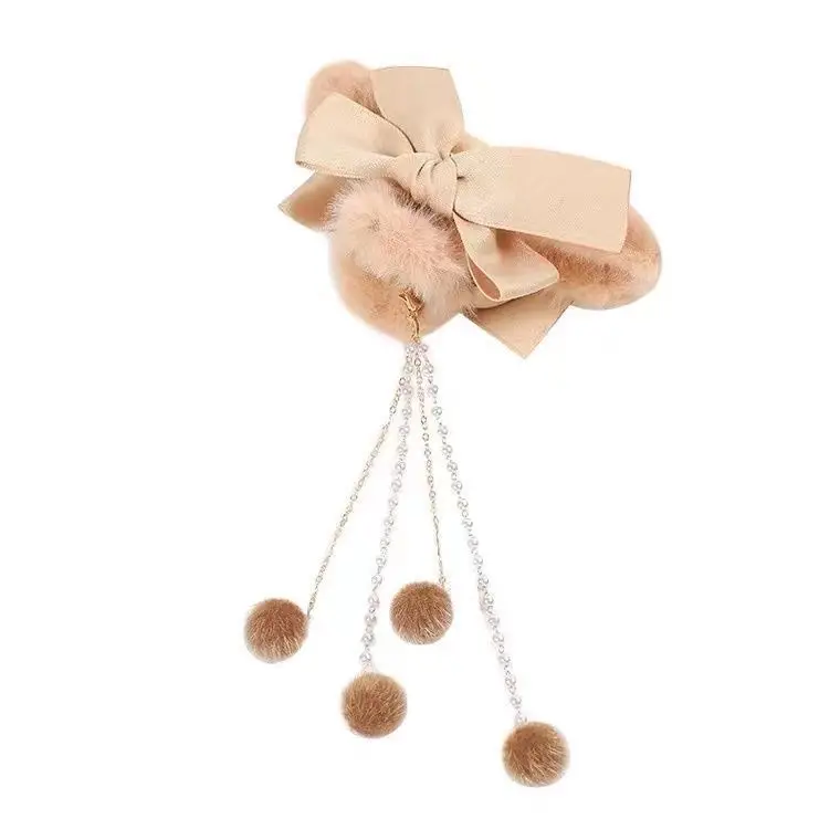 Fur Tassel Bow Hair Clip Large Autumn Winter — feature 5