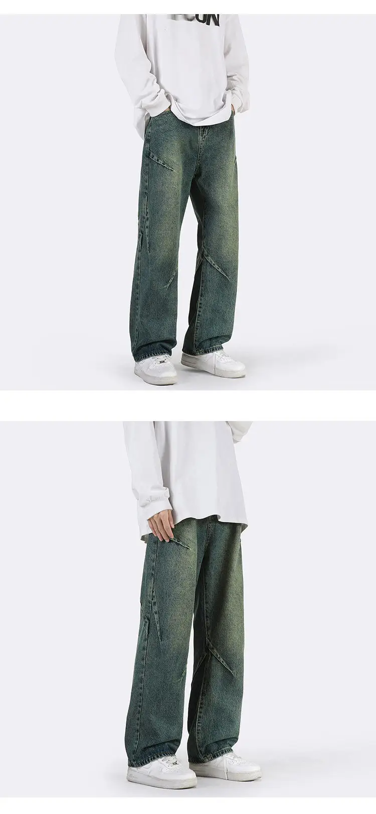 Vintage Blue Wide Leg Jeans Men Loose Straight 2023 — feature 14