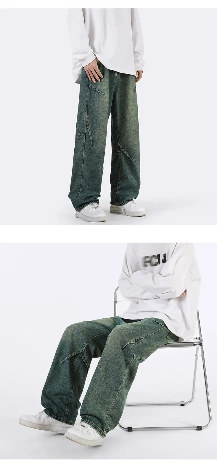 Vintage Blue Wide Leg Jeans Men Loose Straight 2023 — feature 17
