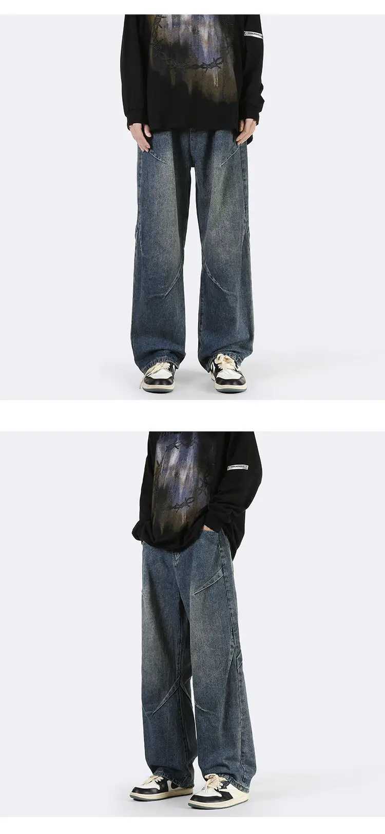 Vintage Blue Wide Leg Jeans Men Loose Straight 2023 — feature 4