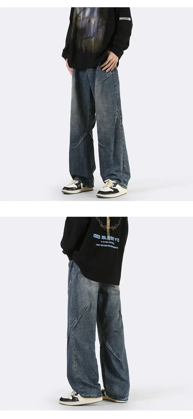Vintage Blue Wide Leg Jeans Men Loose Straight 2023 — feature 5