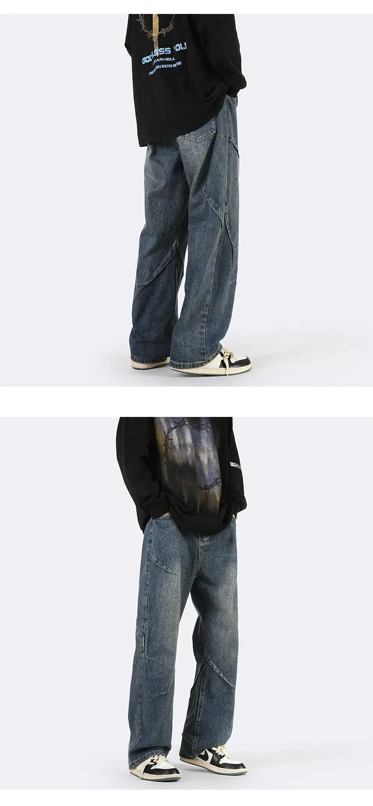 Vintage Blue Wide Leg Jeans Men Loose Straight 2023 — feature 6