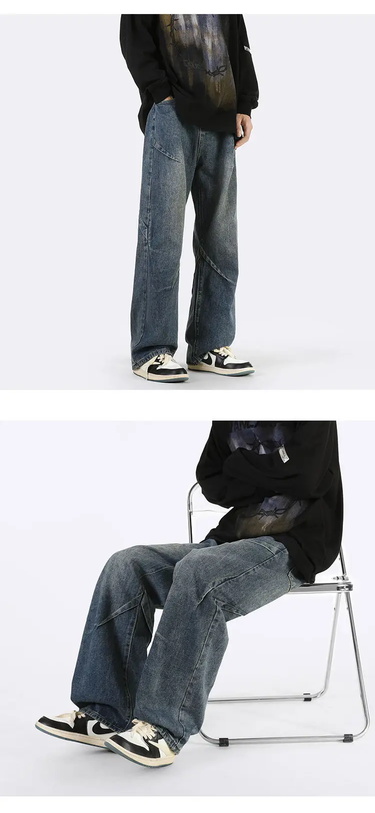 Vintage Blue Wide Leg Jeans Men Loose Straight 2023 — feature 7