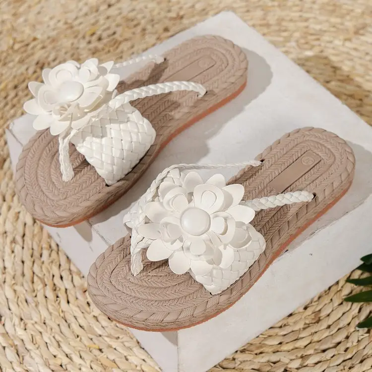 Women's White Floral Flats Summer Sandals — feature 12