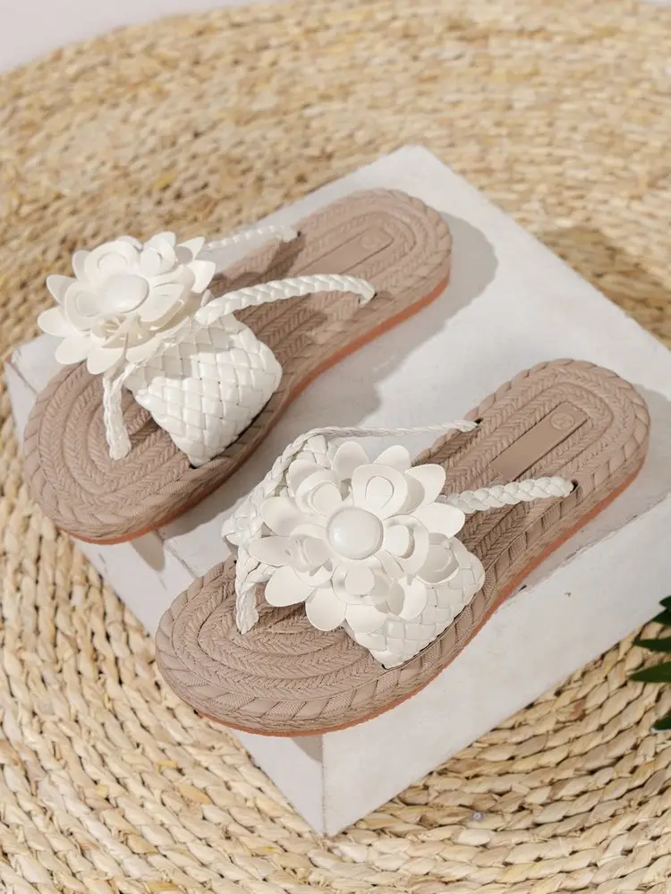Women's White Floral Flats Summer Sandals — feature 17