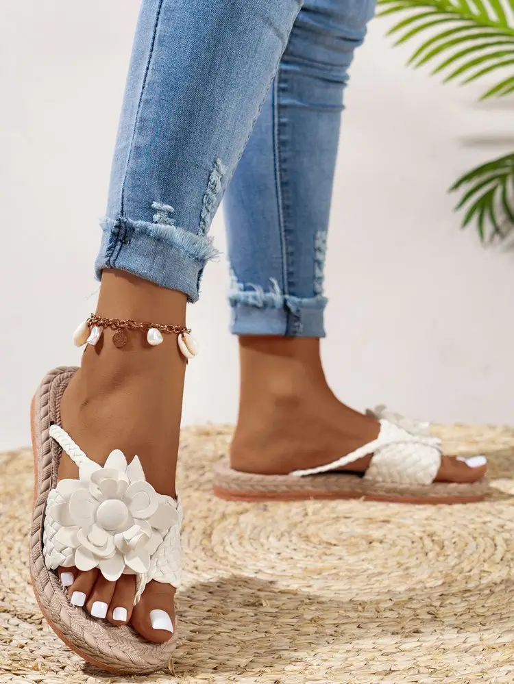 Women's White Floral Flats Summer Sandals — feature 19