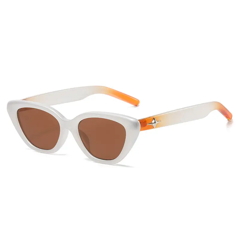 Women's Triangle Cat Eye Sunglasses White Orange - Image 11