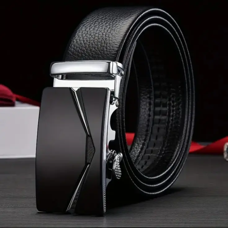 Men's Black Leather Belt with Silver Buckle - Image 19