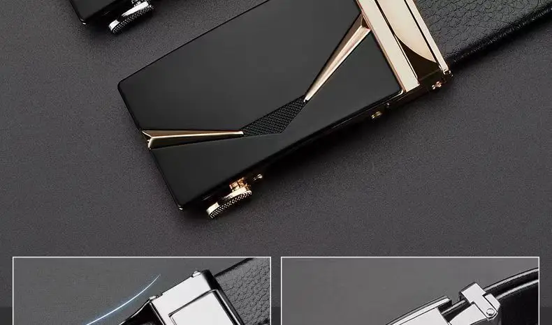 Men's Black Leather Belt with Silver Buckle — feature 26