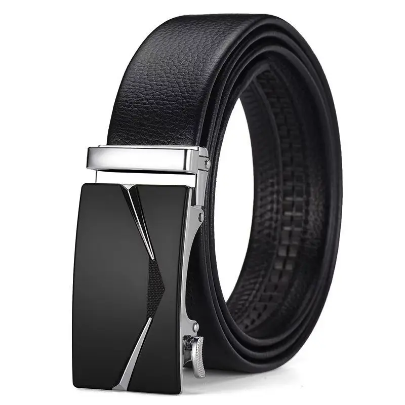 Men's Black Leather Belt with Silver Buckle — feature 3