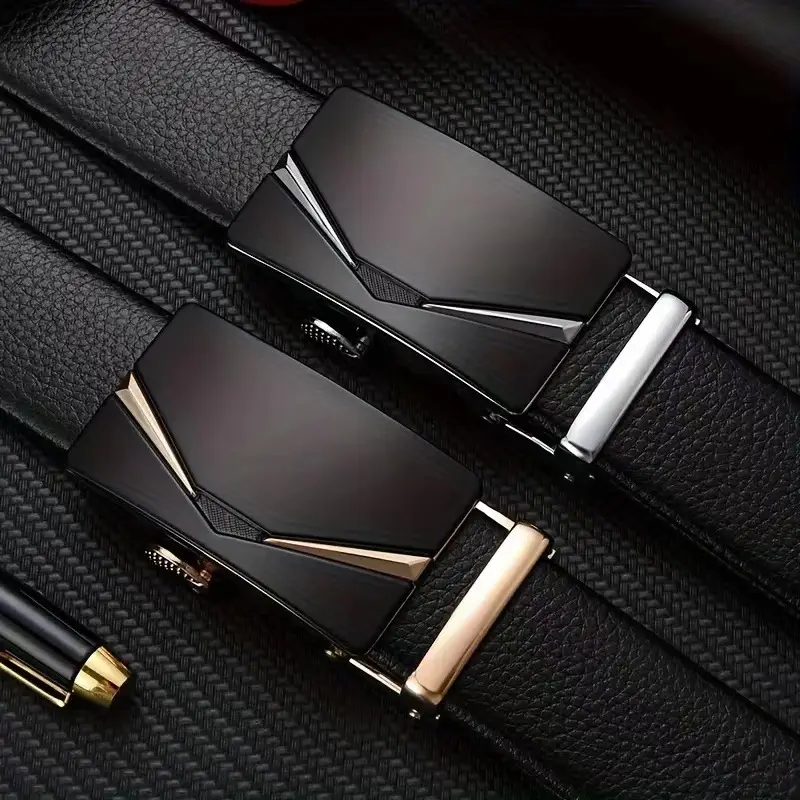 Men's Black Leather Belt with Silver Buckle — feature 6