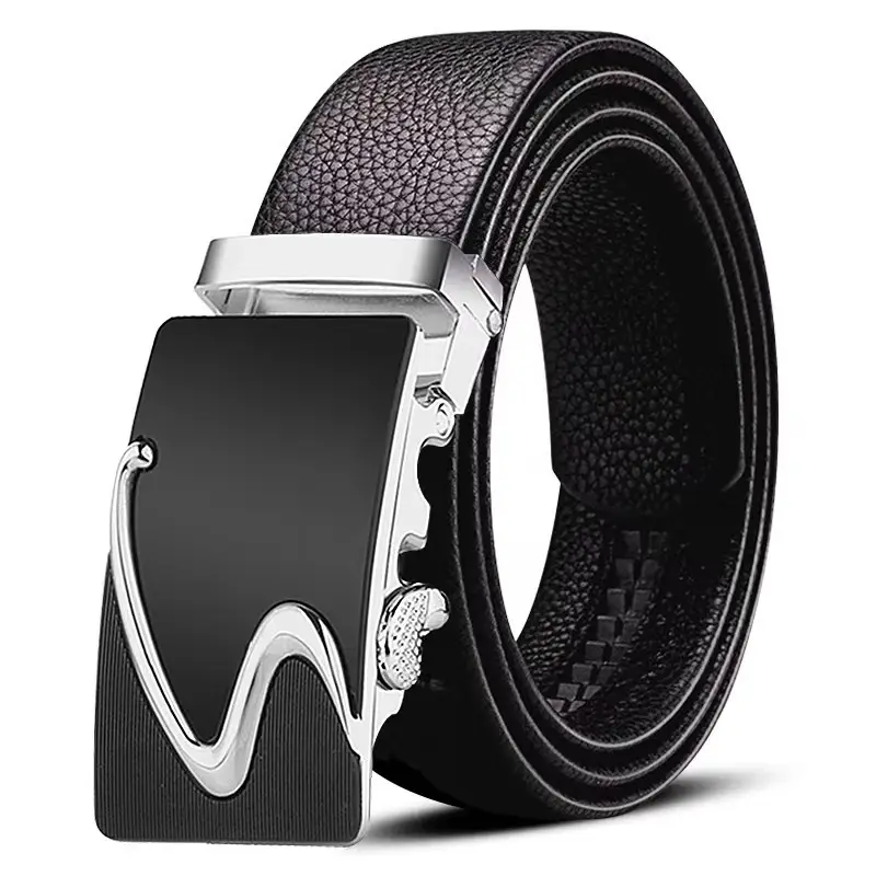 Men's Black Leather Belt with Silver Buckle - Image 2