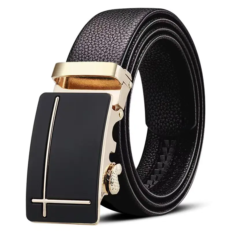 Men's Black Leather Belt with Silver Buckle - Image 3