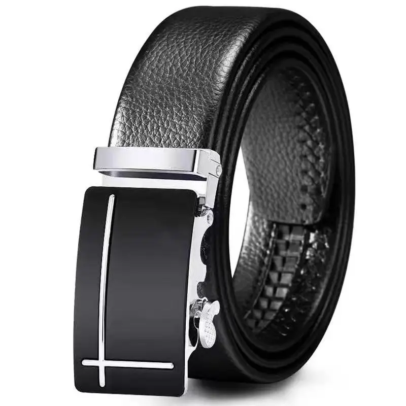 Men's Black Leather Belt with Silver Buckle - Image 4