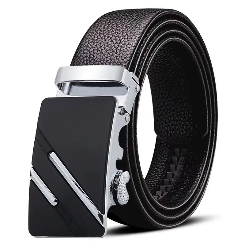 Men's Black Leather Belt with Silver Buckle - Image 6