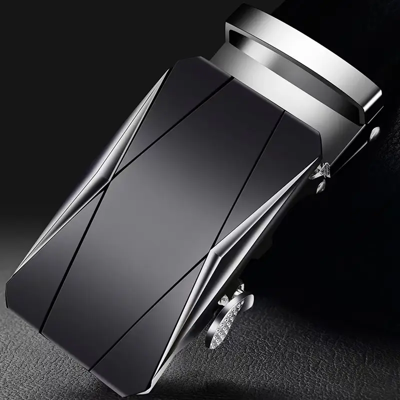 Men's Black Leather Belt with Silver Buckle - Image 8