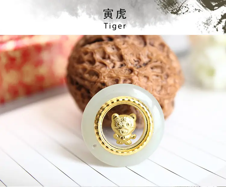 Zodiac Gold Inlay Jade Pendant for Kids - Image 3