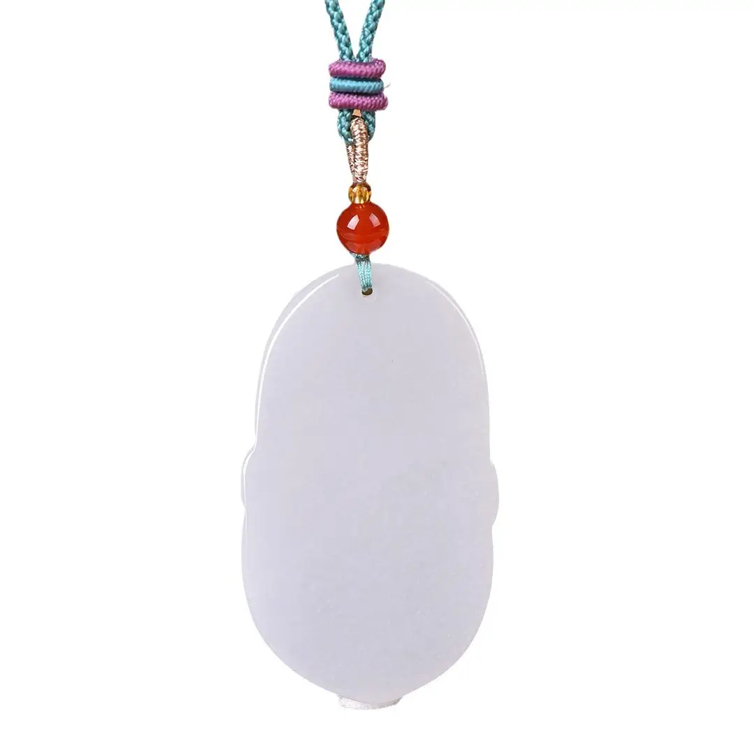 White Jade Dragon Pendant with Red Beads - Image 5