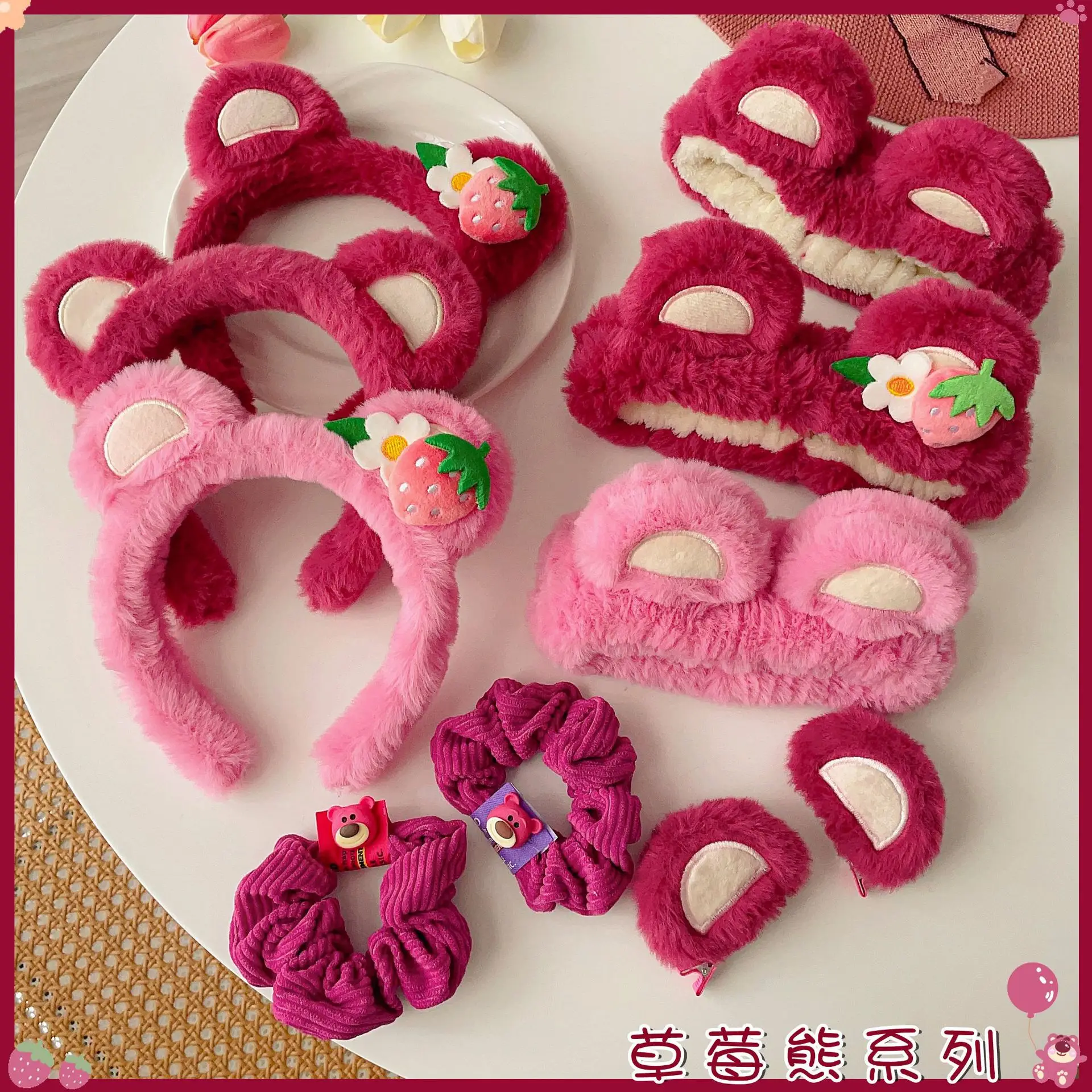 Pink Plush Strawberry Bear Headband for Women - Image 16