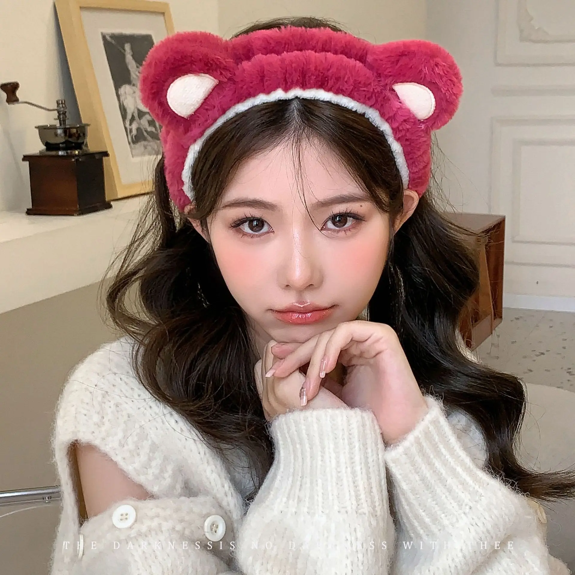 Pink Plush Strawberry Bear Headband for Women - Image 18
