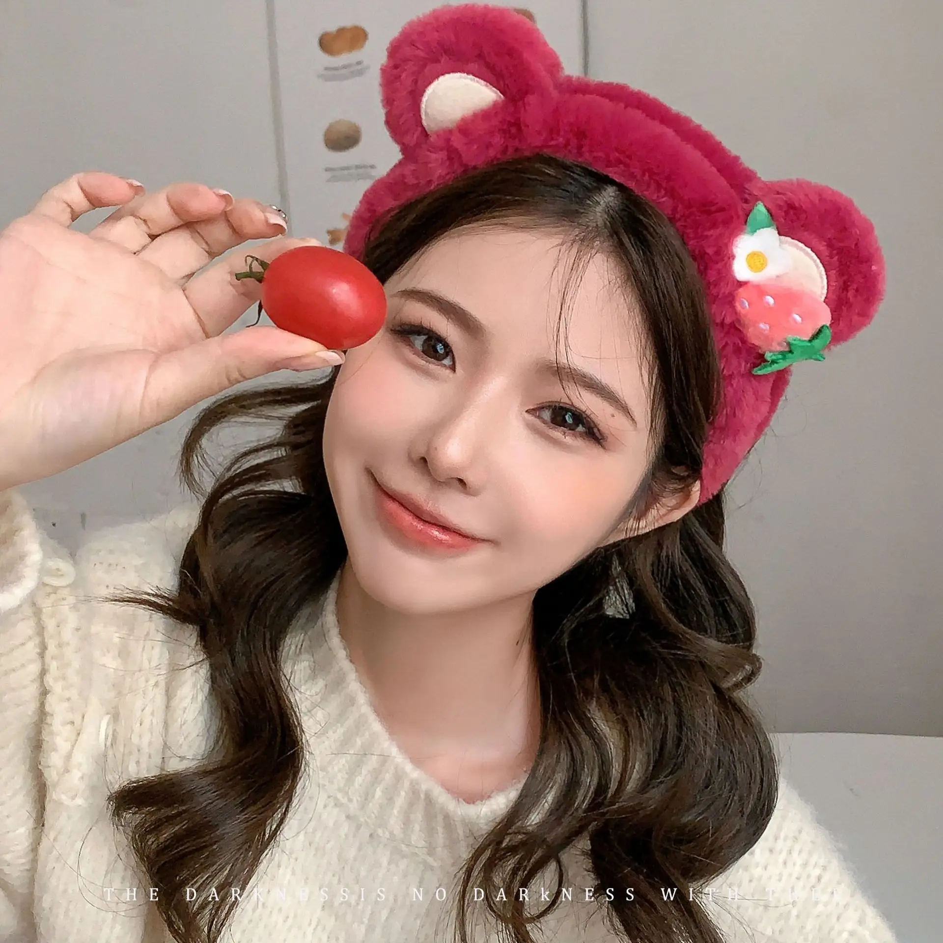 Pink Plush Strawberry Bear Headband for Women - Image 19