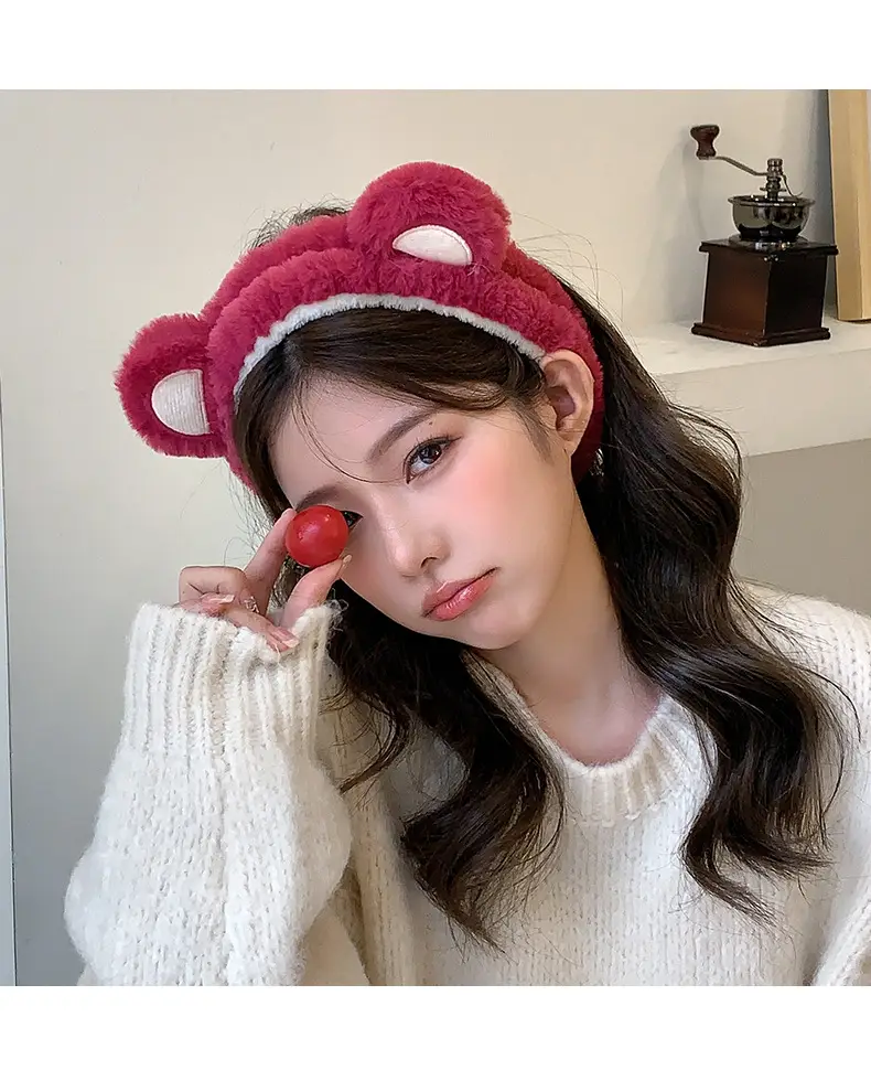 Pink Plush Strawberry Bear Headband for Women — feature 10