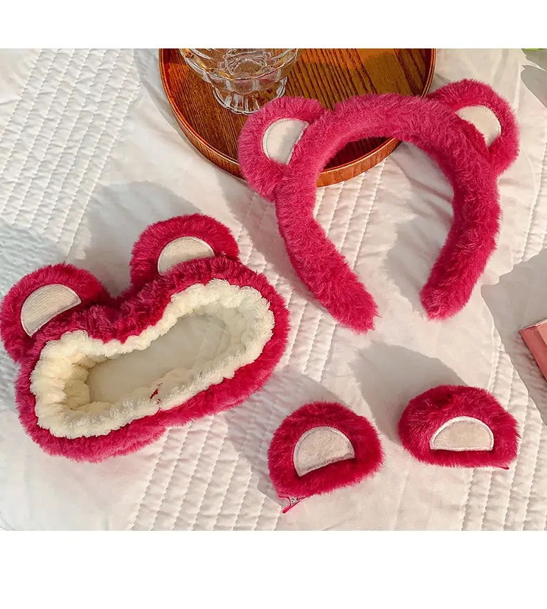 Pink Plush Strawberry Bear Headband for Women — feature 11