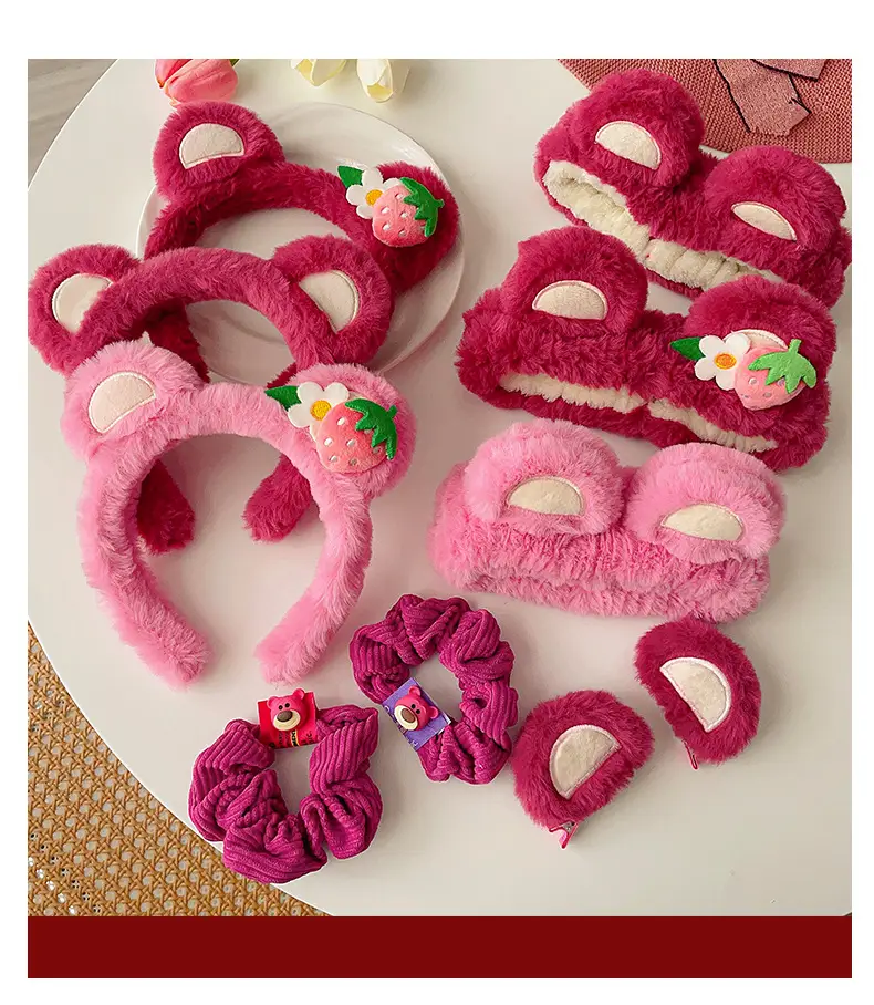 Pink Plush Strawberry Bear Headband for Women — feature 5