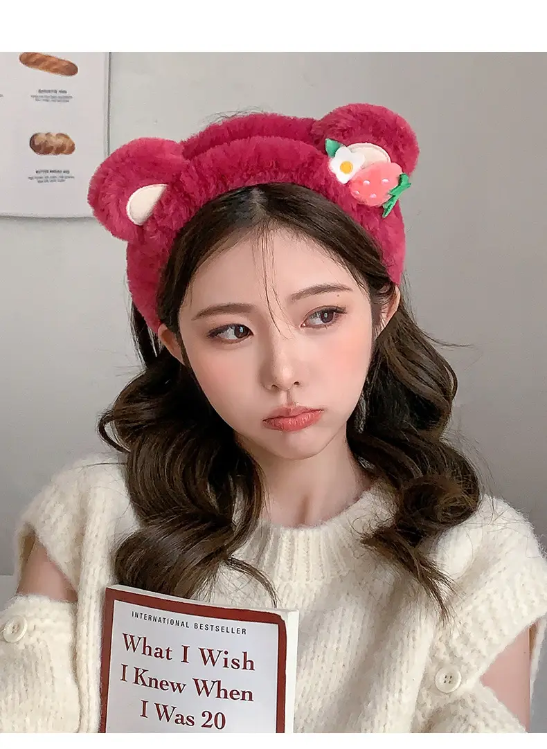 Pink Plush Strawberry Bear Headband for Women — feature 7