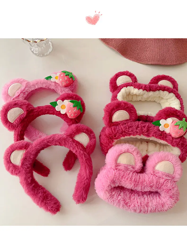 Pink Plush Strawberry Bear Headband for Women — feature 8