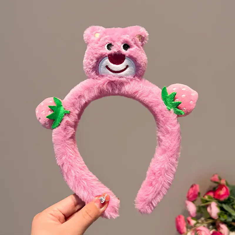 Pink Plush Strawberry Bear Headband for Women - Image 11