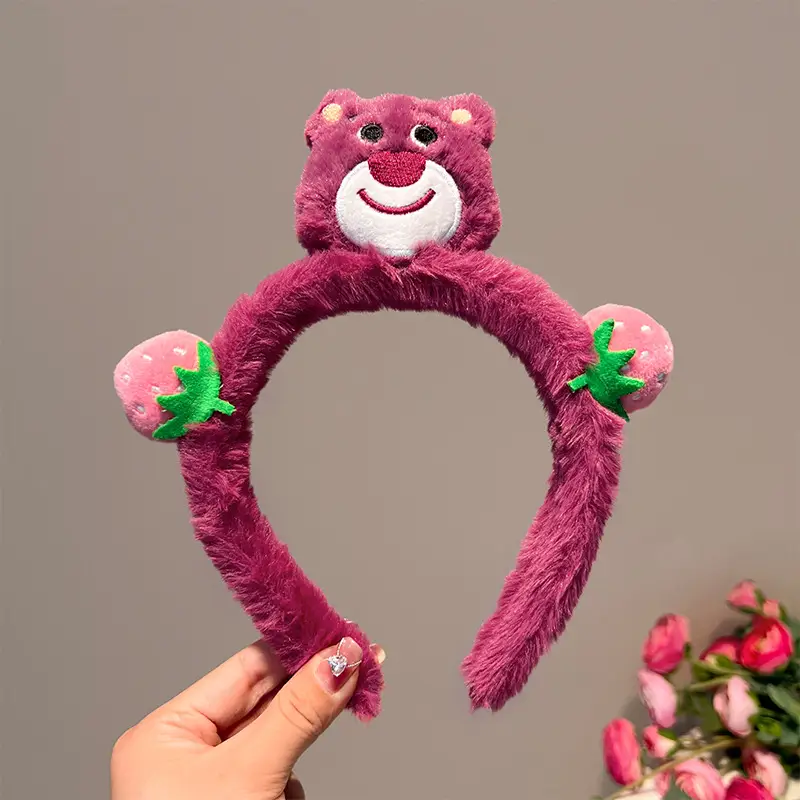 Pink Plush Strawberry Bear Headband for Women - Image 12