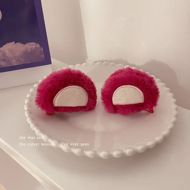 Pink Plush Strawberry Bear Headband for Women - Image 14