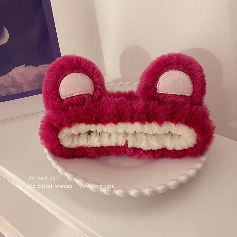 Pink Plush Strawberry Bear Headband for Women - Image 2