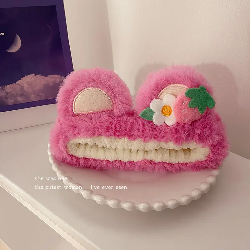 Pink Plush Strawberry Bear Headband for Women - Image 3