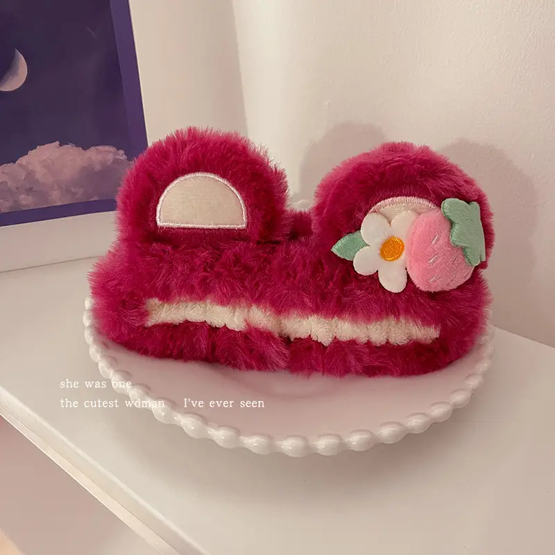 Pink Plush Strawberry Bear Headband for Women - Image 4