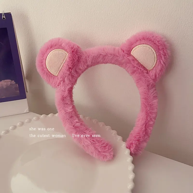 Pink Plush Strawberry Bear Headband for Women - Image 7