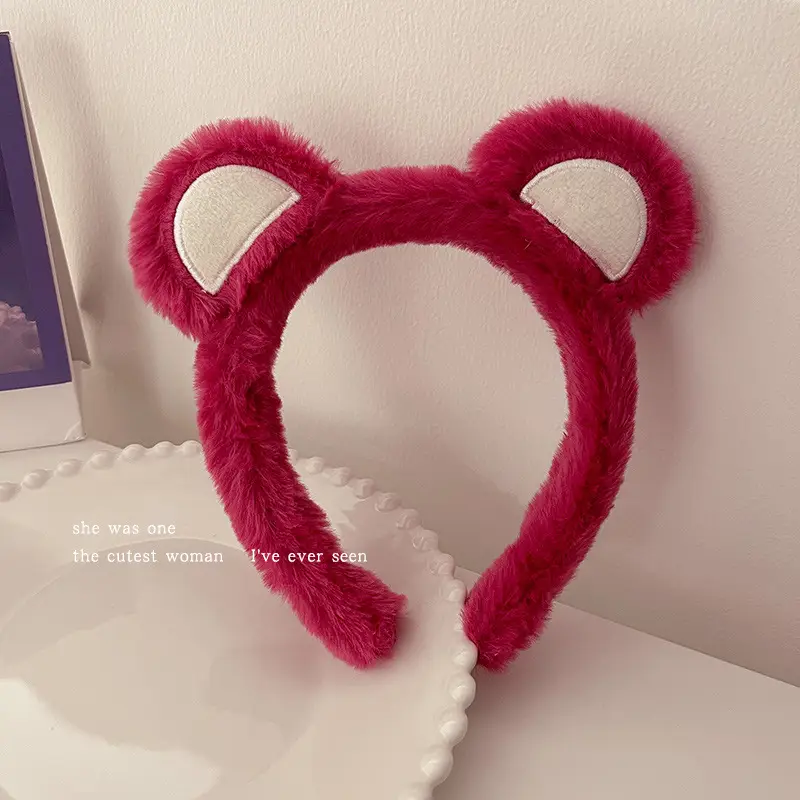 Pink Plush Strawberry Bear Headband for Women - Image 8