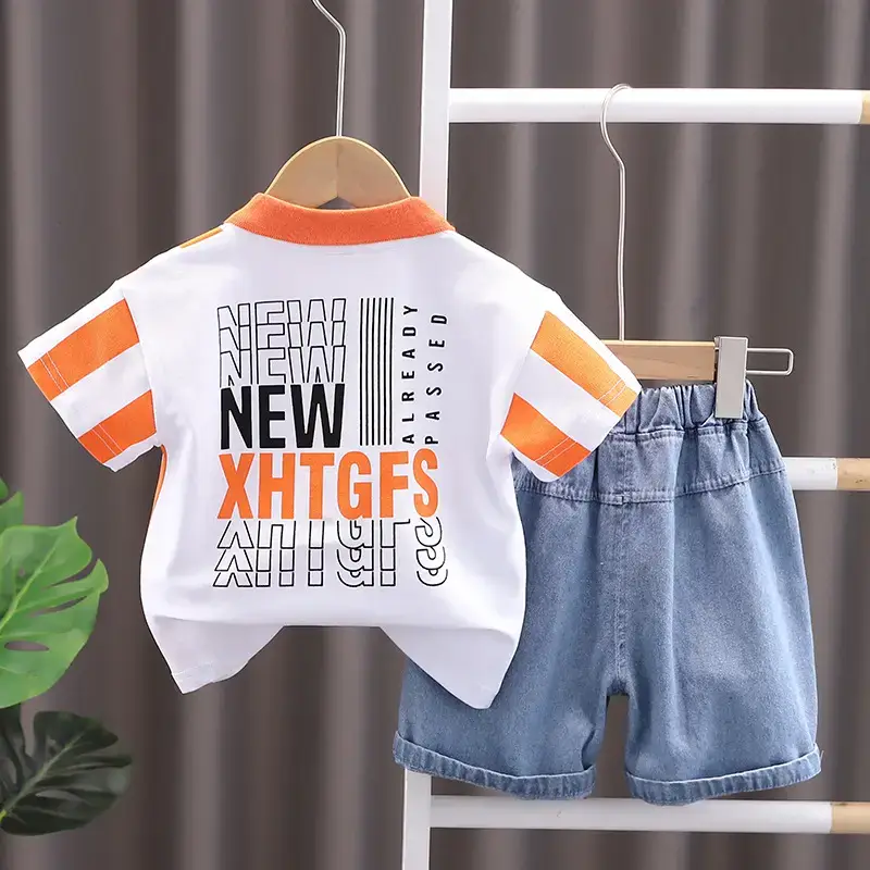 New Arrival Boys Cotton T-Shirt Shorts Set Blue White - Image 4