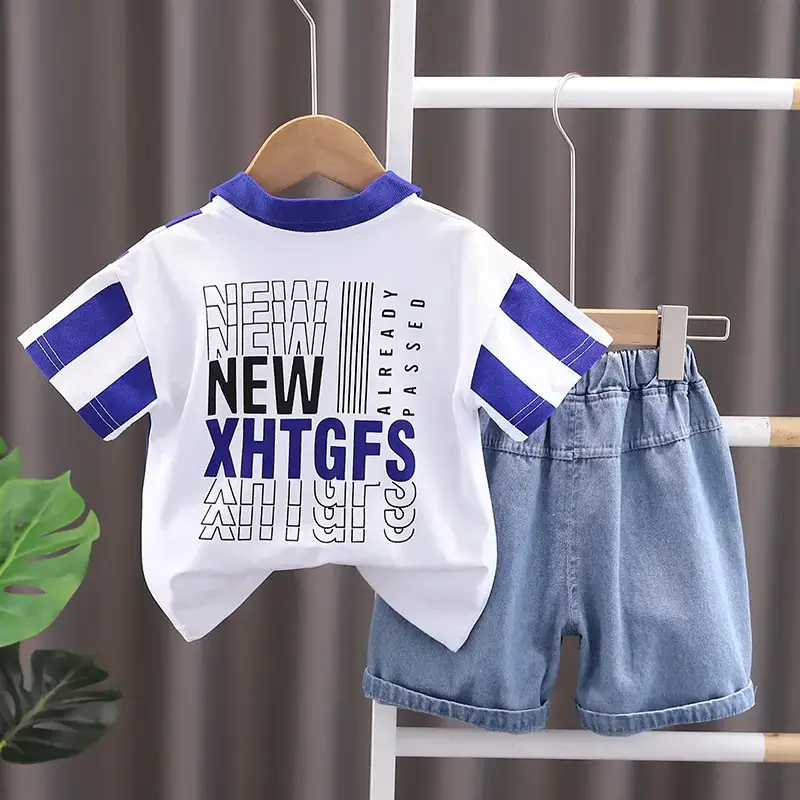 New Arrival Boys Cotton T-Shirt Shorts Set Blue White β feature 5
