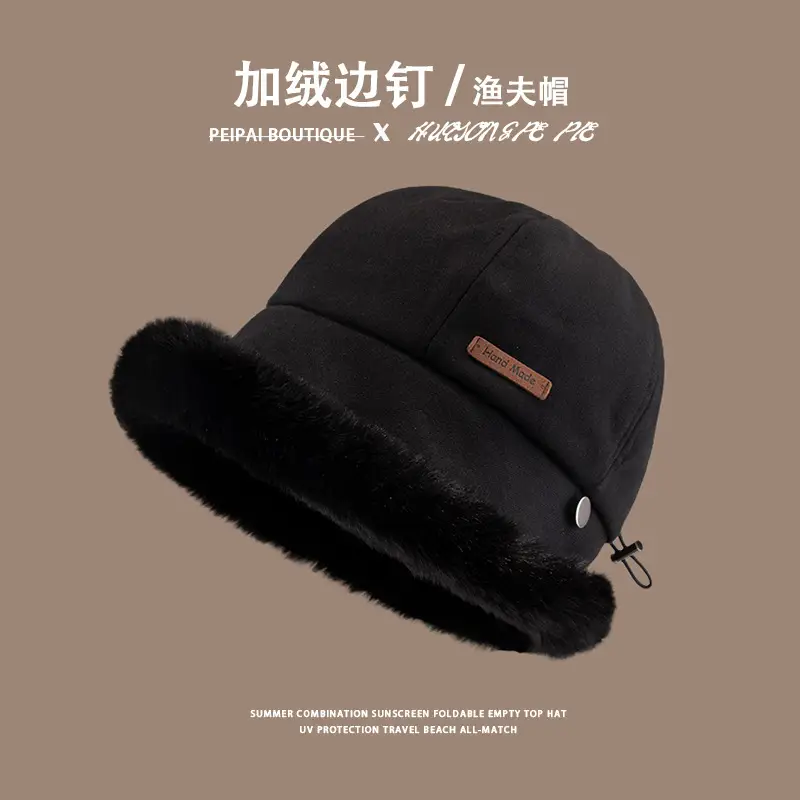 Women's Plush Fisherman Hat with Fleece Lining & Big Head Closure - Image 2