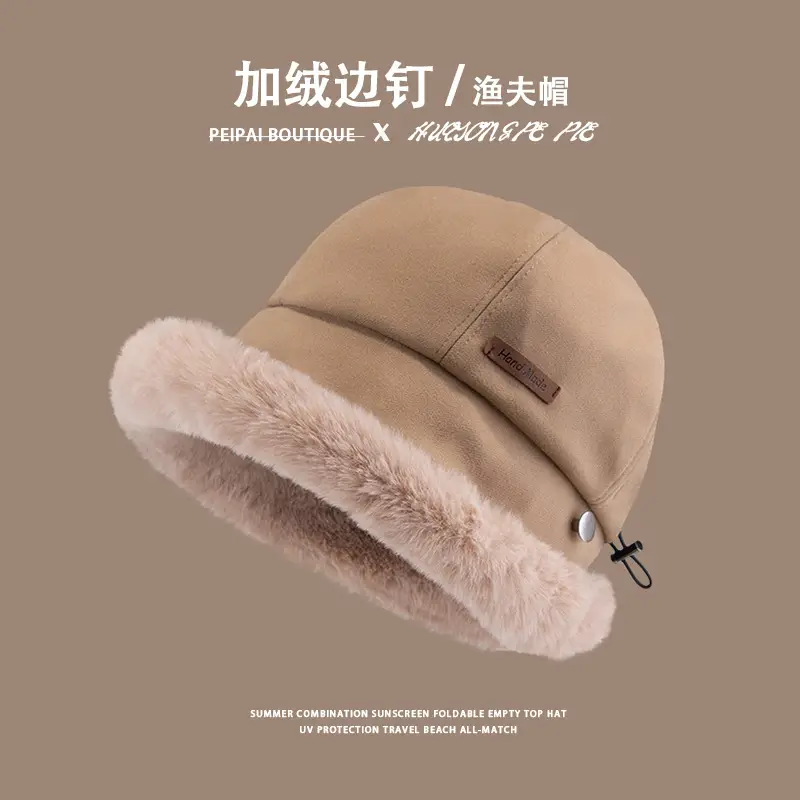 Women's Plush Fisherman Hat with Fleece Lining & Big Head Closure - Image 4