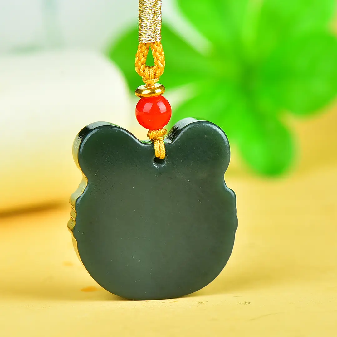 Hetian Jade "Meng Meng Tiger" Pendant with Red Bead - Image 5