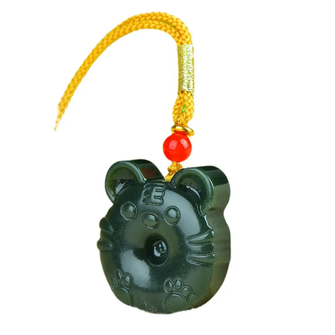 Hetian Jade "Meng Meng Tiger" Pendant with Red Bead - Image 6