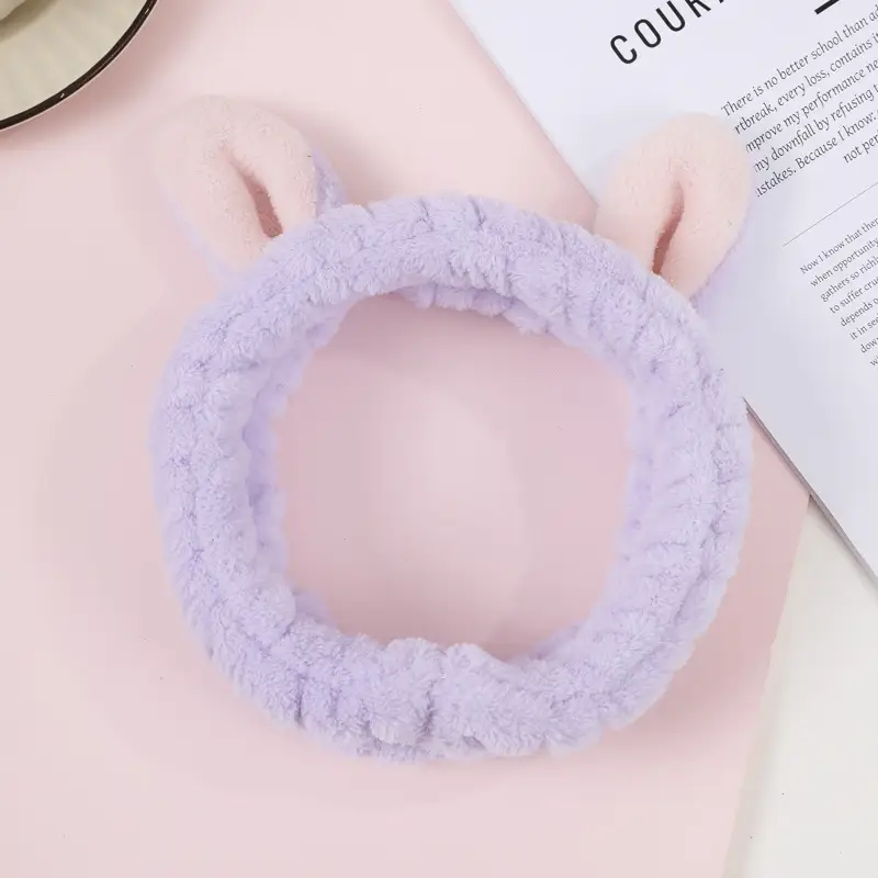Cute 3D Bunny Ear Headband Purple Soft Korean Style - Image 4
