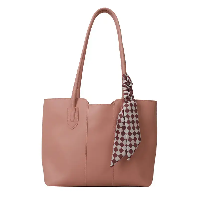 Large Capacity Women's Tan Silk Scarf Tote Bag - Image 10