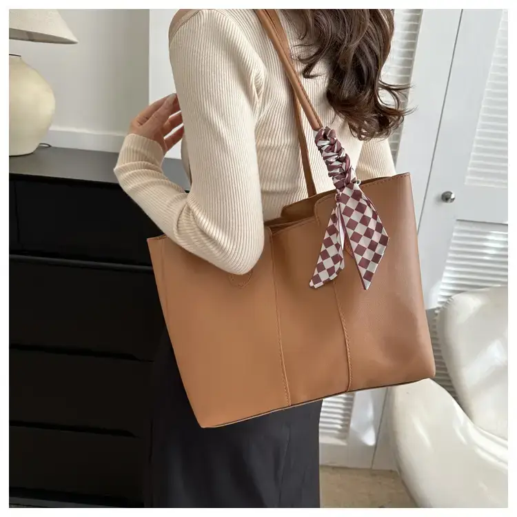 Large Capacity Women's Tan Silk Scarf Tote Bag — feature 10
