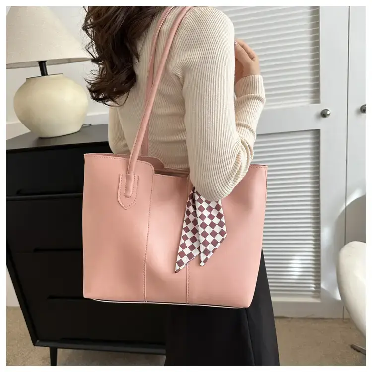 Large Capacity Women's Tan Silk Scarf Tote Bag — feature 11