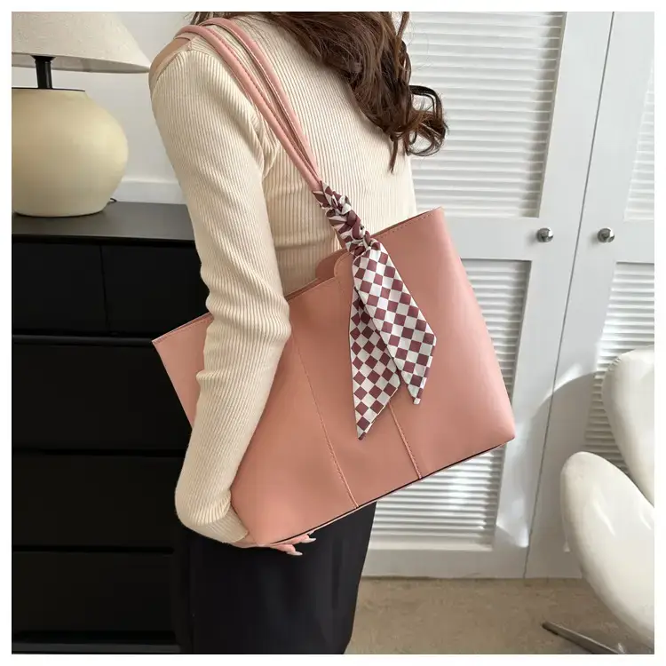 Large Capacity Women's Tan Silk Scarf Tote Bag — feature 12